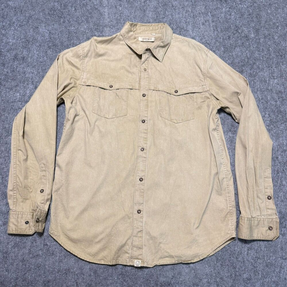Gramicci Mens Shirt Size L Beige Tan Chambray Safari Long Sleeve Button Up
